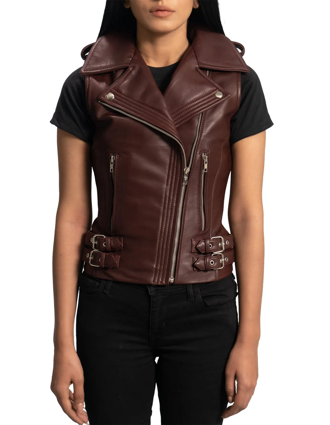 Maroon Leather Biker Vest