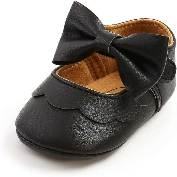 MASOCIO Baby Girls Mary Jane Shoes Infant Bow Princess Anti-Slip Soft Sole Prewalker Shoes