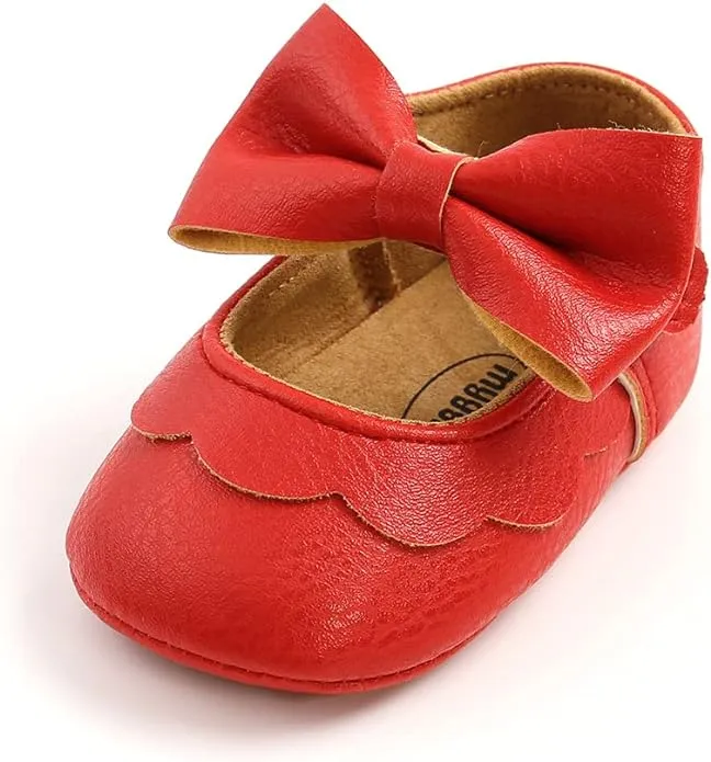 MASOCIO Baby Girls Mary Jane Shoes Infant Bow Princess Anti-Slip Soft Sole Prewalker Shoes