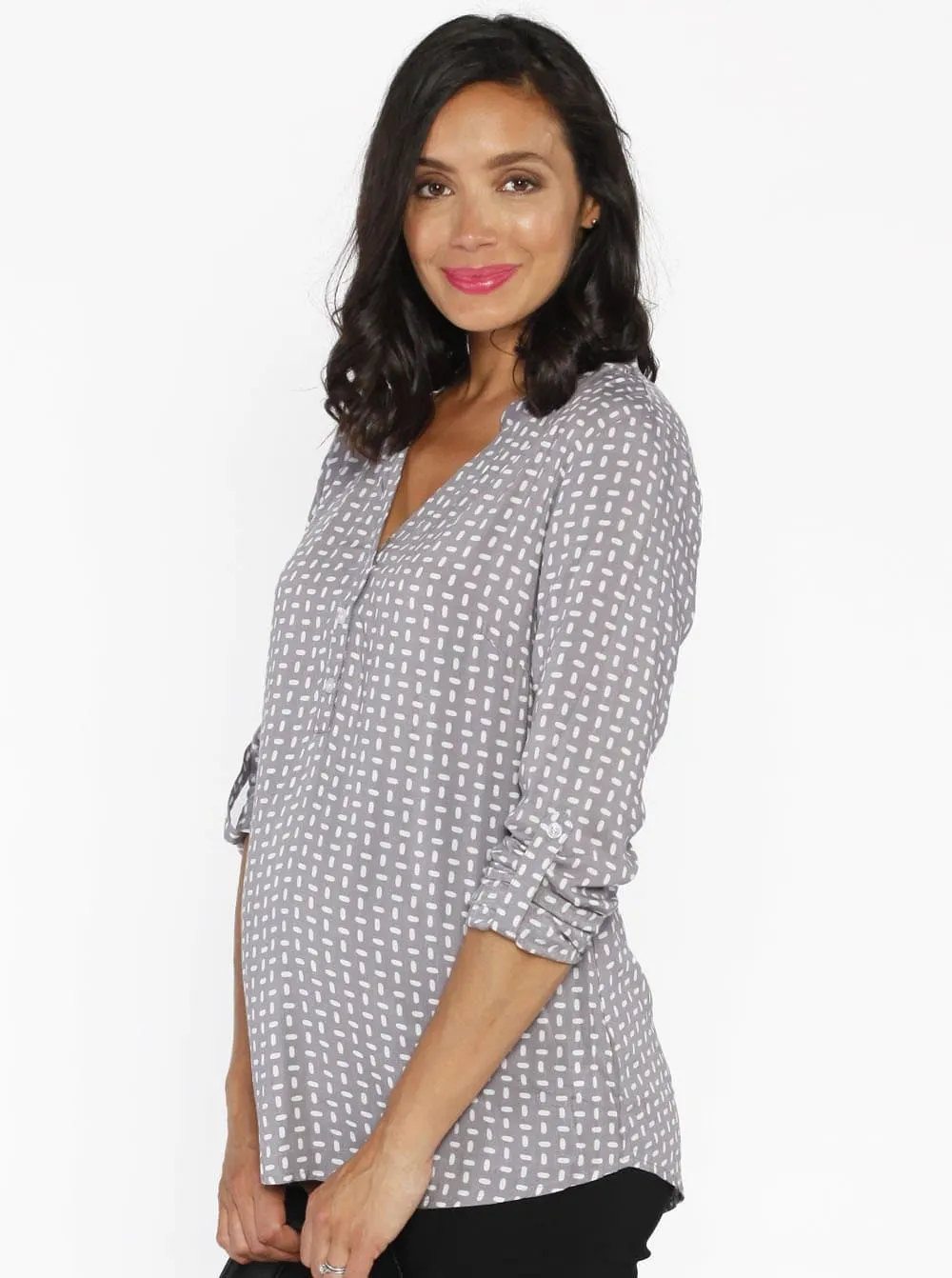 Maternity Roll Up Long Sleeve Shirt - Vertical Print