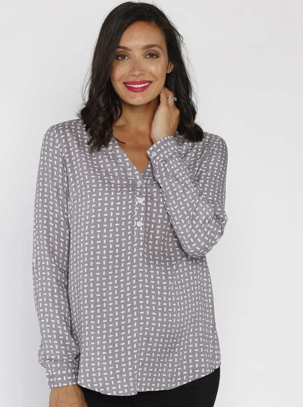 Maternity Roll Up Long Sleeve Shirt - Vertical Print