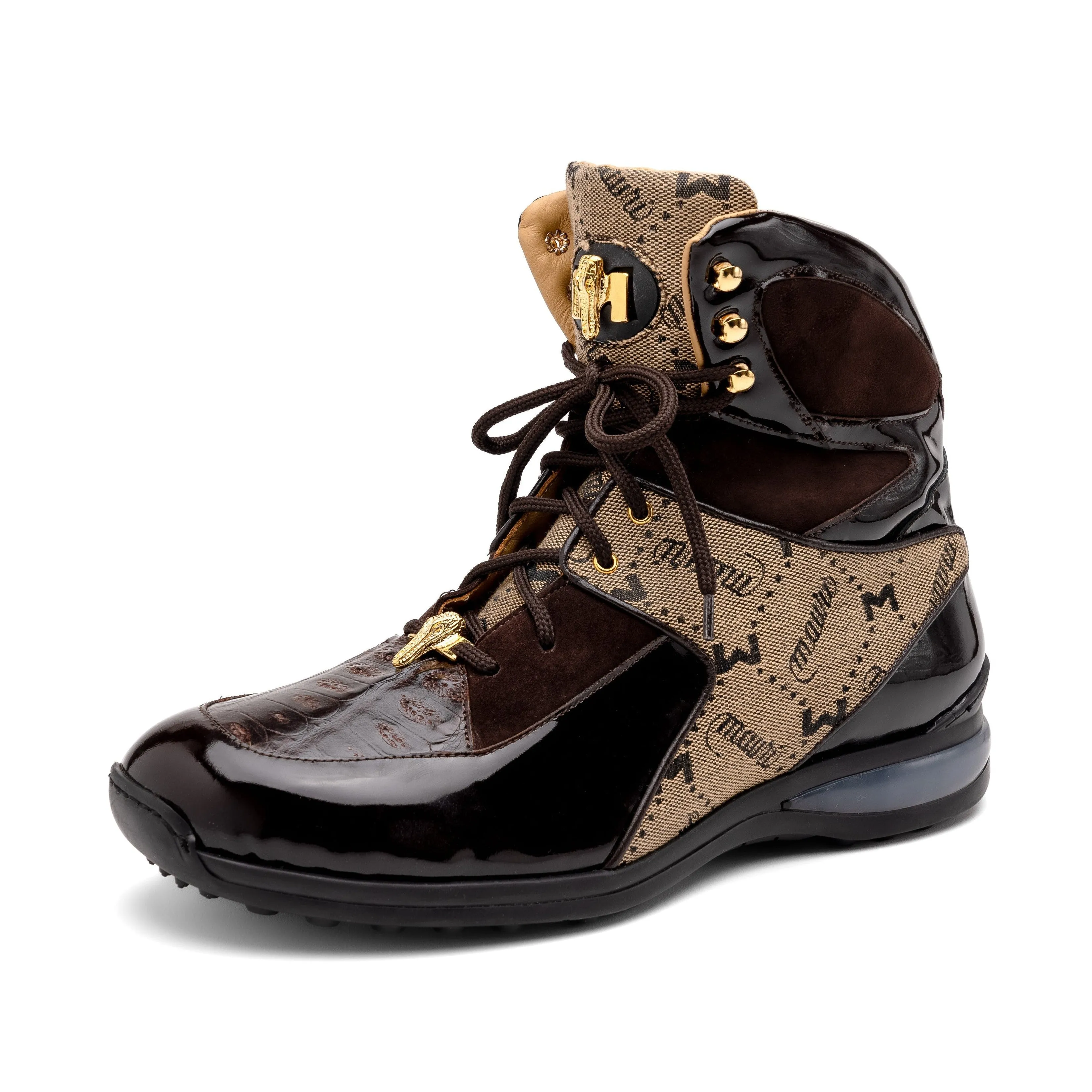 Mauri Diamond 8402 Men's Shoes Sport Rust & Taupe Exotic Crocodile / Fabric / Patent Leather High-Top Sneakers (MA5554)