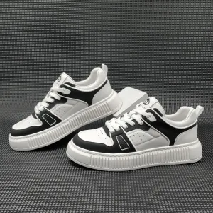 Men Color Matching Leather Skate Casual Sneakers