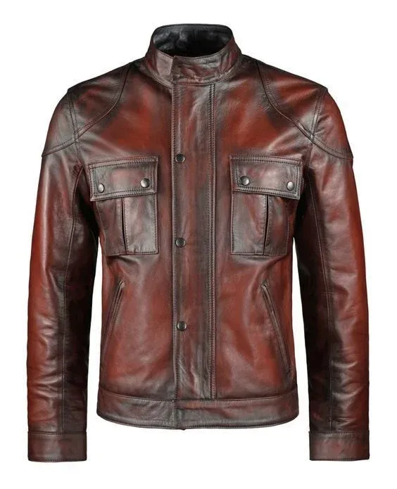 Mens Cafe Racer Distressed Brown Jacket