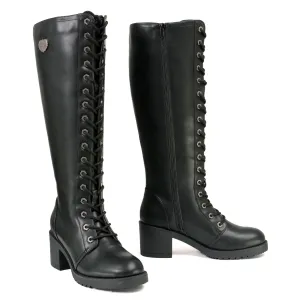 Milwaukee Leather XBL9442 Women's Black Lace-Up Tall Fashion Biker Boots with Square Heel