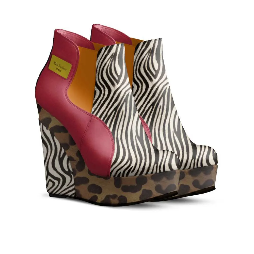 Mina Baddour Kelsey Zebra Wedge Ankle Boot