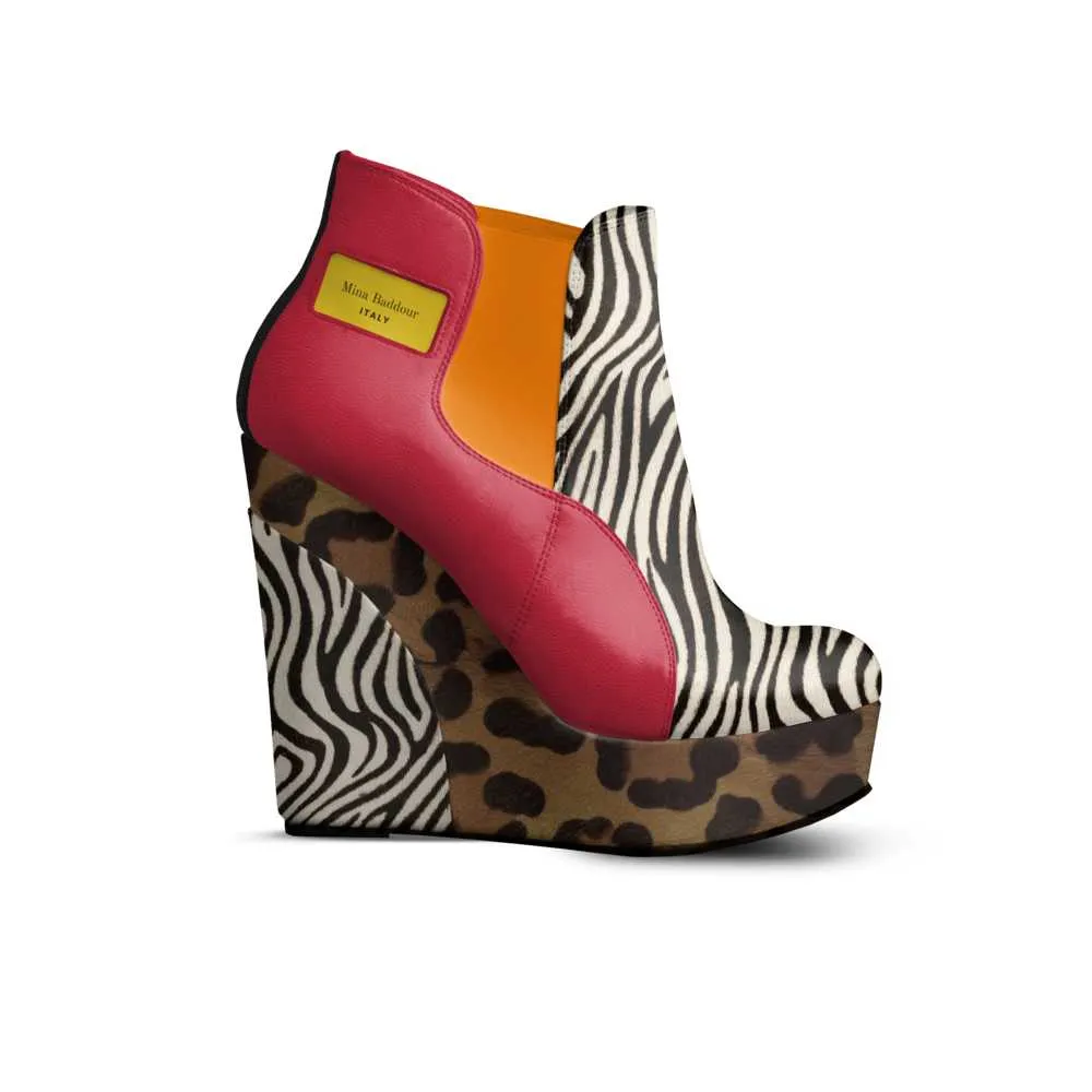 Mina Baddour Kelsey Zebra Wedge Ankle Boot