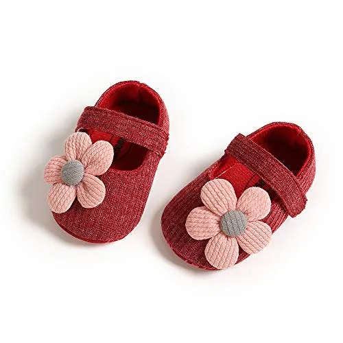 Ohwawadi Infant Baby Girl Shoes, Flowers Baby Mary Jane Flats Princess Dress Shoes Soft Baby Crib Shoes