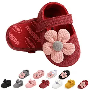 Ohwawadi Infant Baby Girl Shoes, Flowers Baby Mary Jane Flats Princess Dress Shoes Soft Baby Crib Shoes