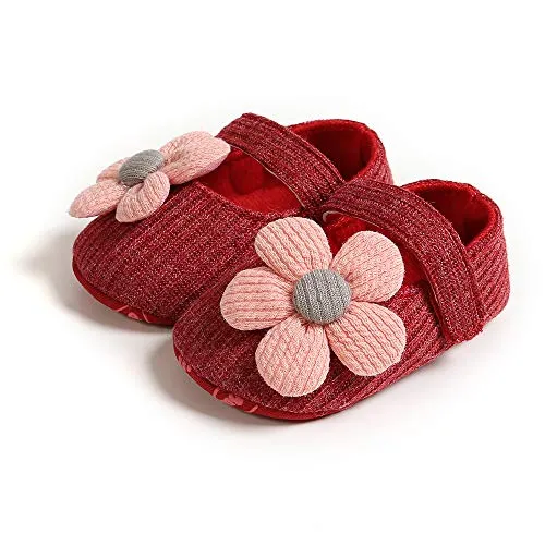 Ohwawadi Infant Baby Girl Shoes, Flowers Baby Mary Jane Flats Princess Dress Shoes Soft Baby Crib Shoes