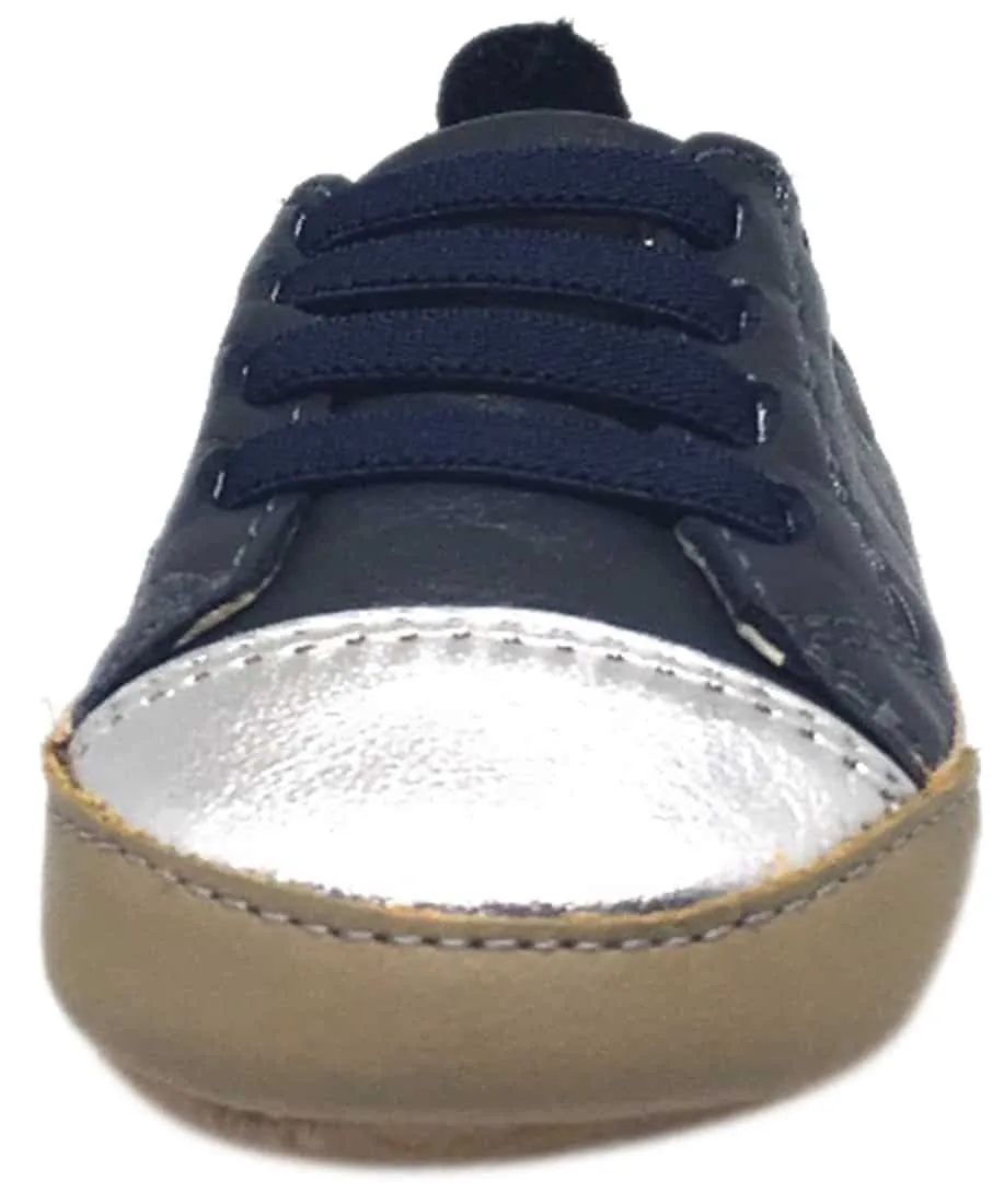 Old Soles Boy's and Girl's Joey Navy Soft Leather Elastic Lace Slip On Sneaker Shoe