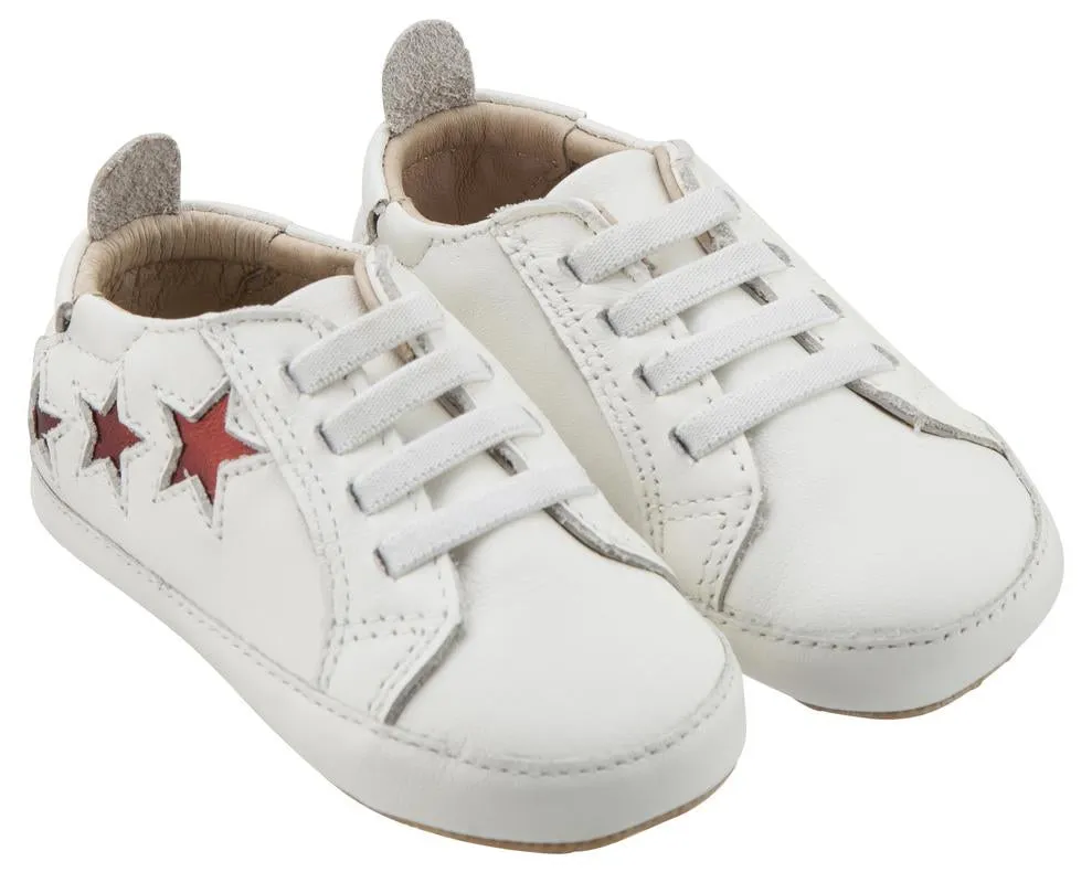 Old Soles Girl's & Boy's 194 Bambini Stars White with Dark Red Stars Leather Elastic Slip On Sneakers