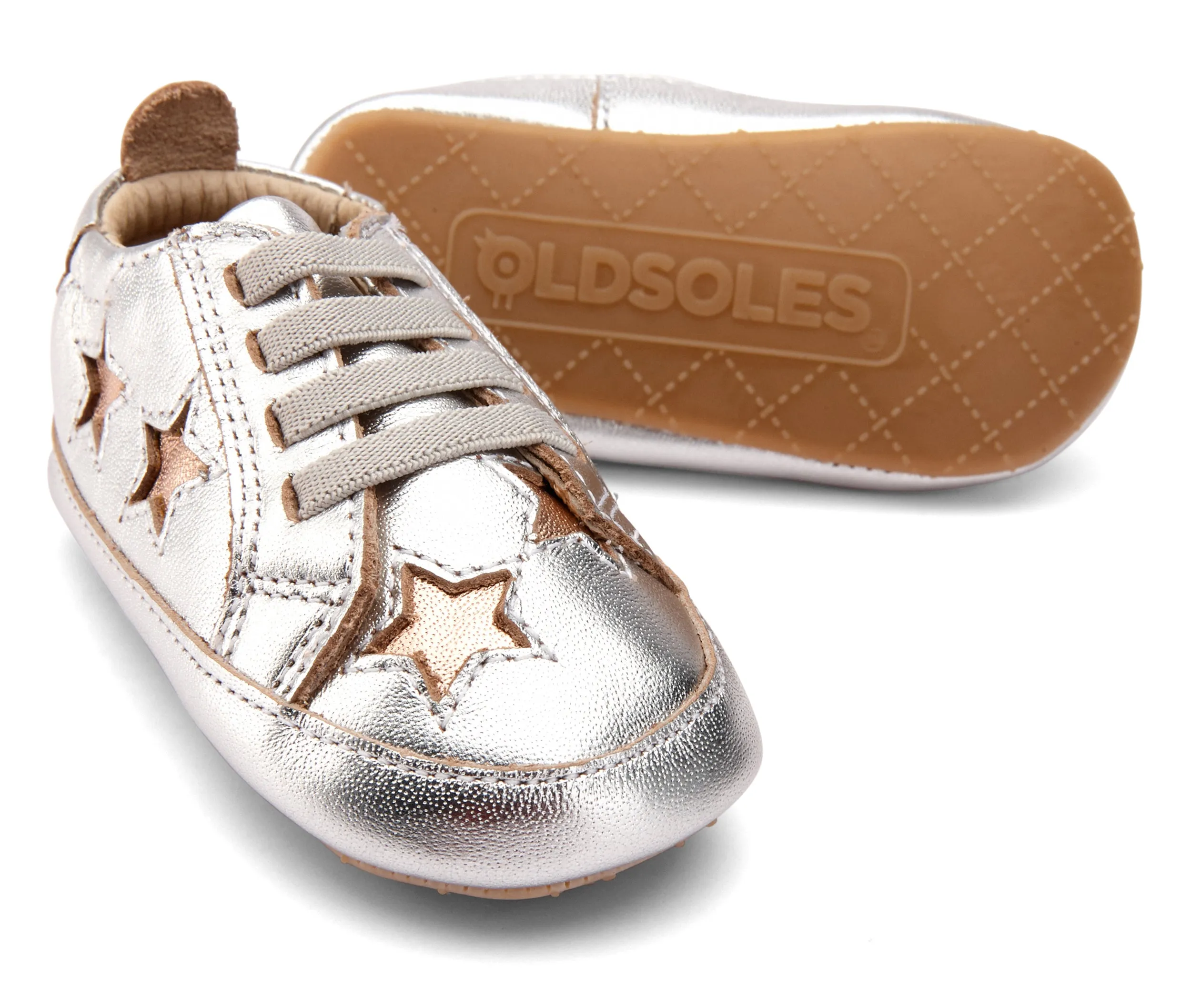 Old Soles Girl's and Boy's 0024R Starey Bambini Elastic Slip On Sneakers - Silver/Copper