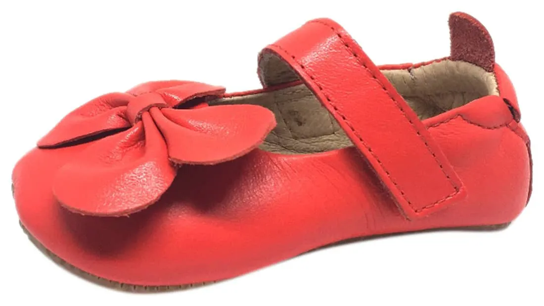 Old Soles Girl's Bright Red Leather Gab Bow Hook and Loop Mary Jane Crib Walker Baby Shoe