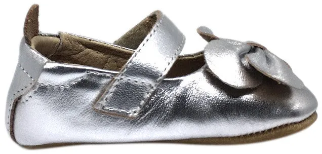 Old Soles Girl's Silver Leather Gab Bow Hook and Loop Mary Jane Crib Walker Baby Shoe