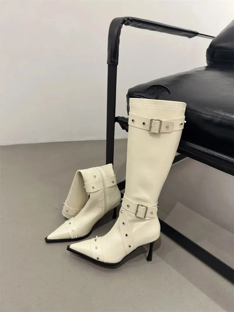 Pointed Toe High Tube Thinner-looked High High Heels Knee High Biker Boots