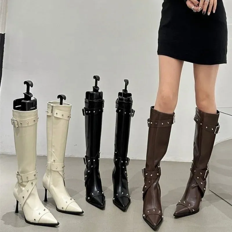 Pointed Toe High Tube Thinner-looked High High Heels Knee High Biker Boots