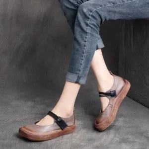 Retro Square Toe Solid Leather Shoes