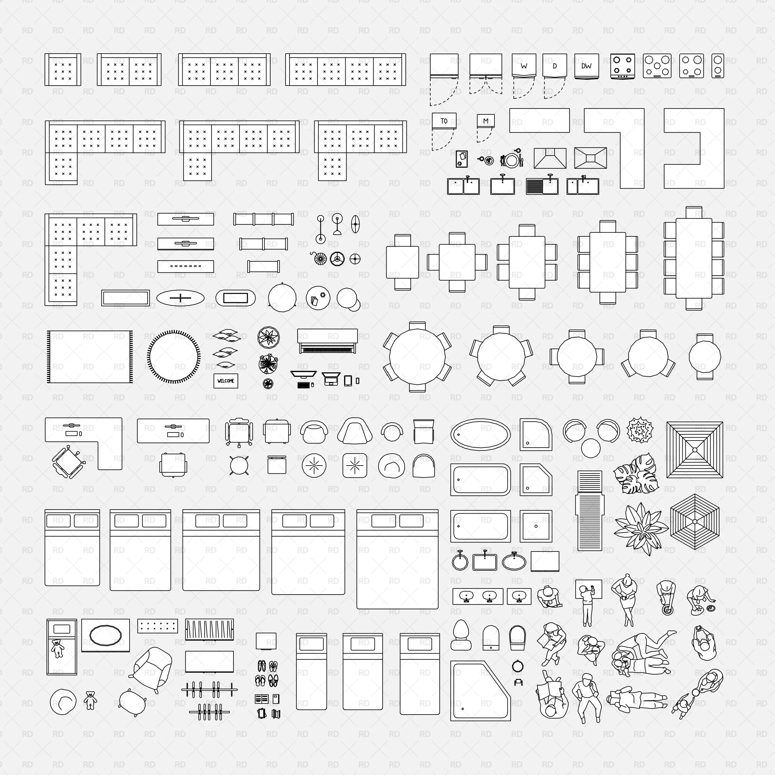 Revit 2D Parametric Furniture - Professional (116 Items)