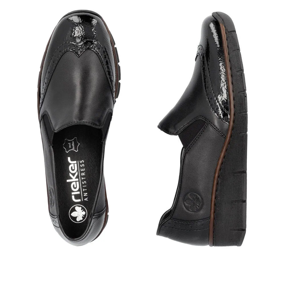 Rieker 53776-00 Ladies Black Leather Elasticated Slip Ons