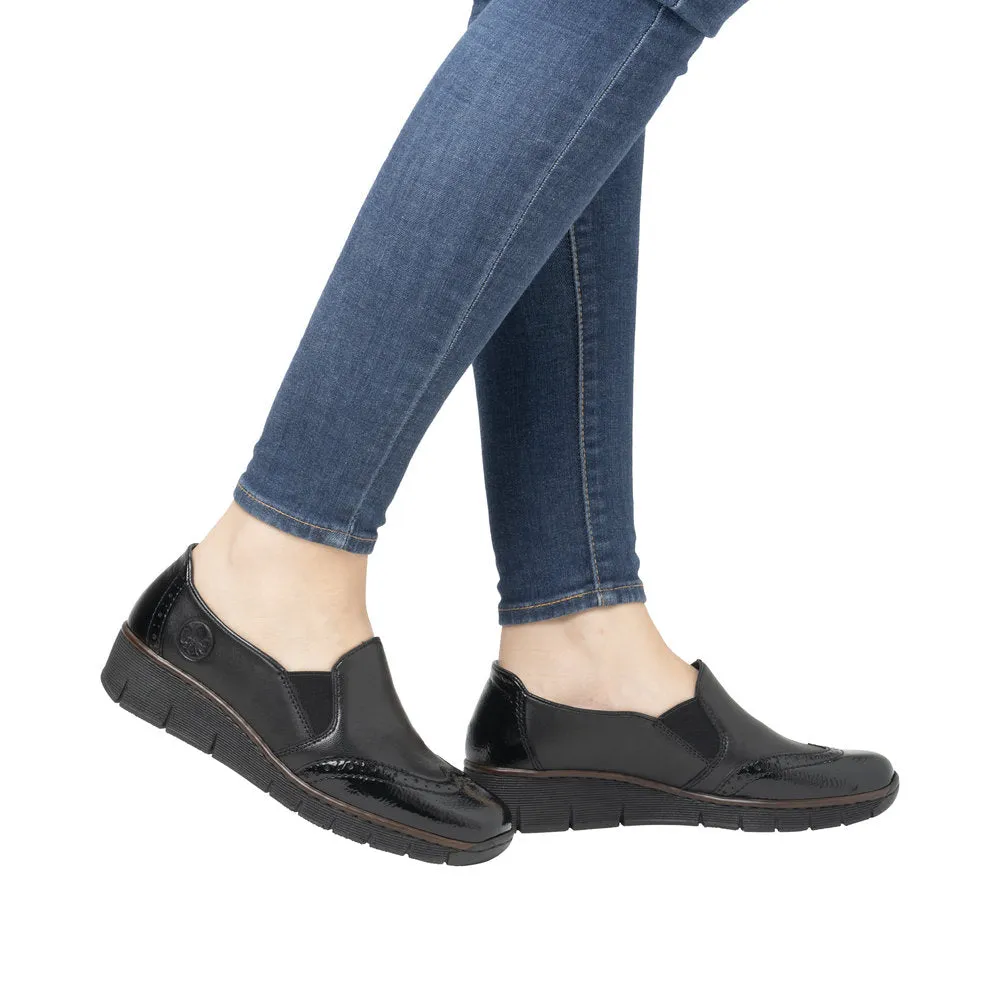 Rieker 53776-00 Ladies Black Leather Elasticated Slip Ons