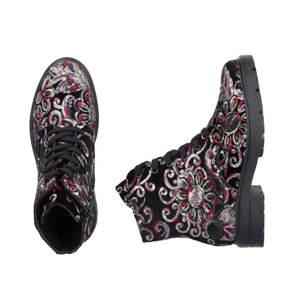 Rieker Z2841-90 Ladies Black Zip & Lace Ankle Boots