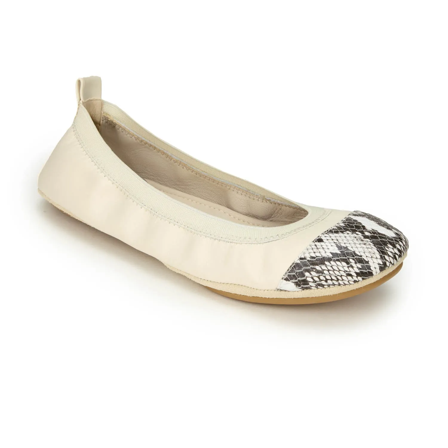 Samantha Foldable Ballet Flat in Bone & Snake