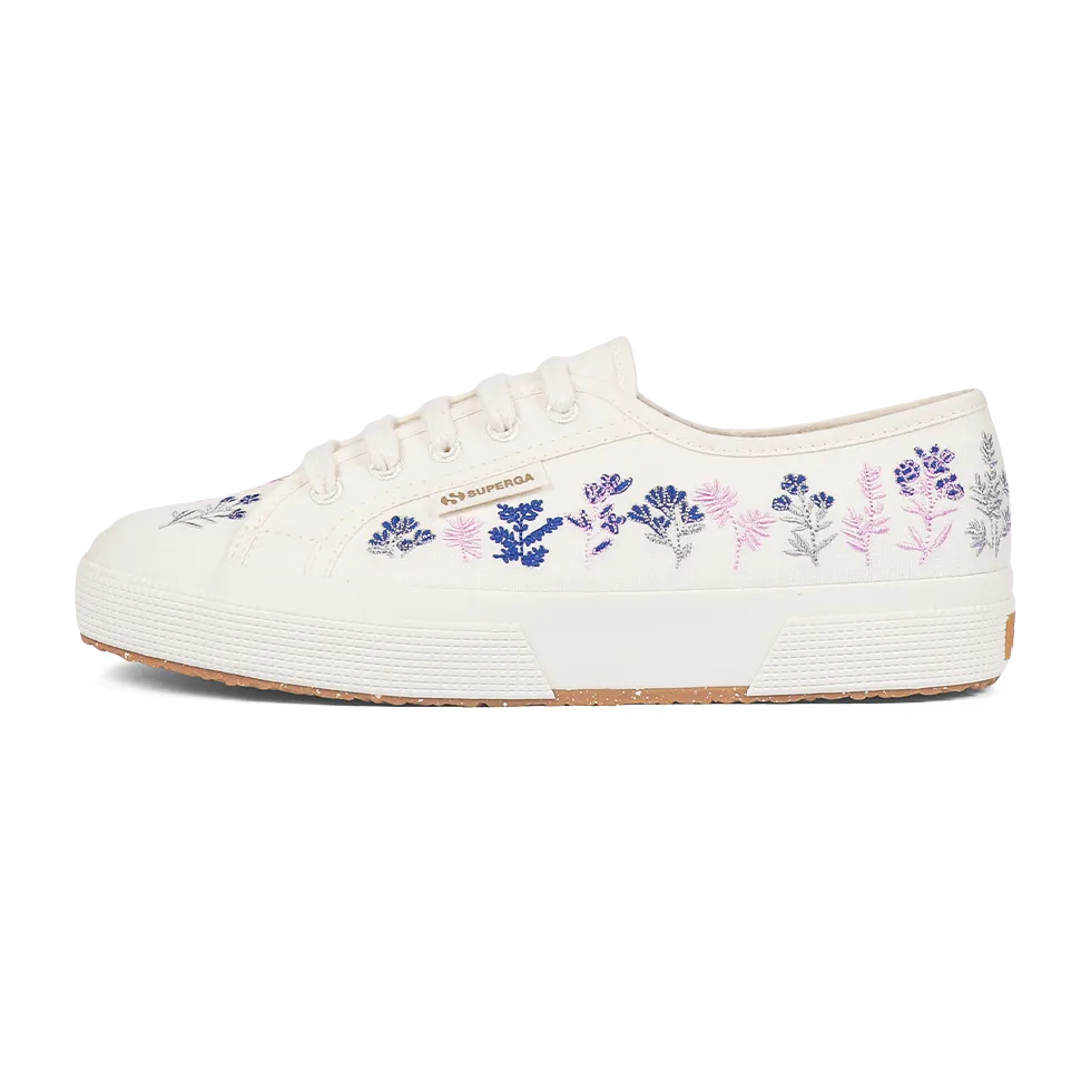 Superga 2750 Organic Flowers Embroidery White Avorio Blue Pink