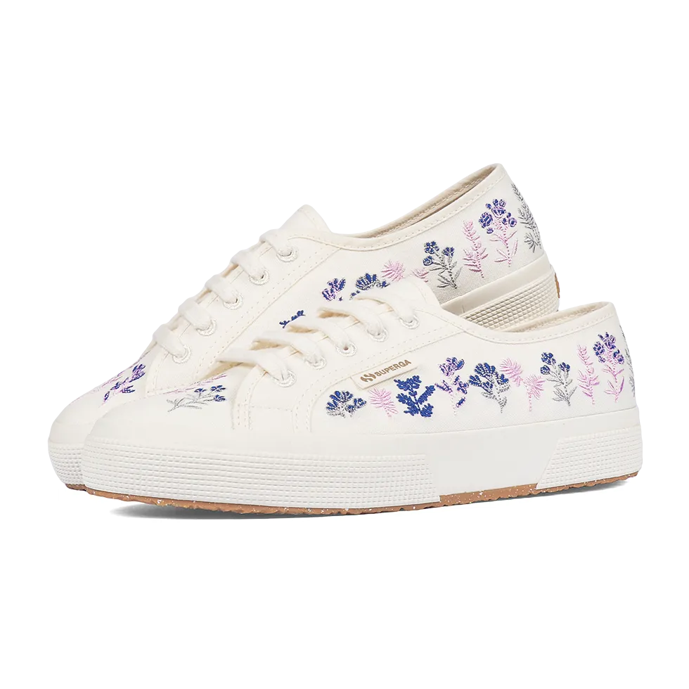 Superga 2750 Organic Flowers Embroidery White Avorio Blue Pink