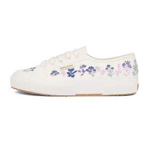 Superga 2750 Organic Flowers Embroidery White Avorio Blue Pink