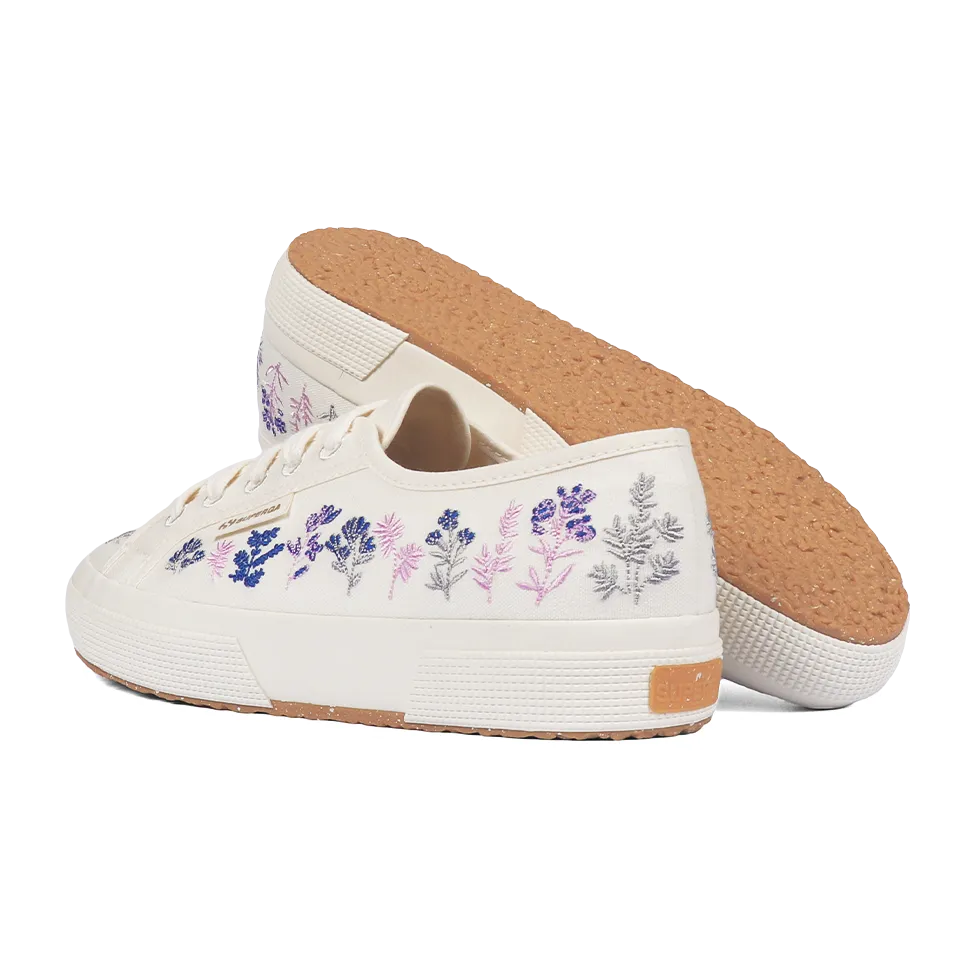 Superga 2750 Organic Flowers Embroidery White Avorio Blue Pink