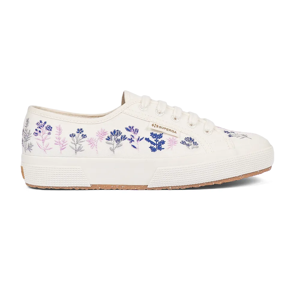 Superga 2750 Organic Flowers Embroidery White Avorio Blue Pink