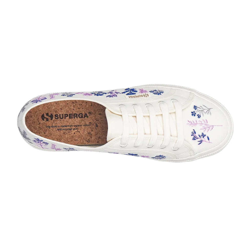 Superga 2750 Organic Flowers Embroidery White Avorio Blue Pink