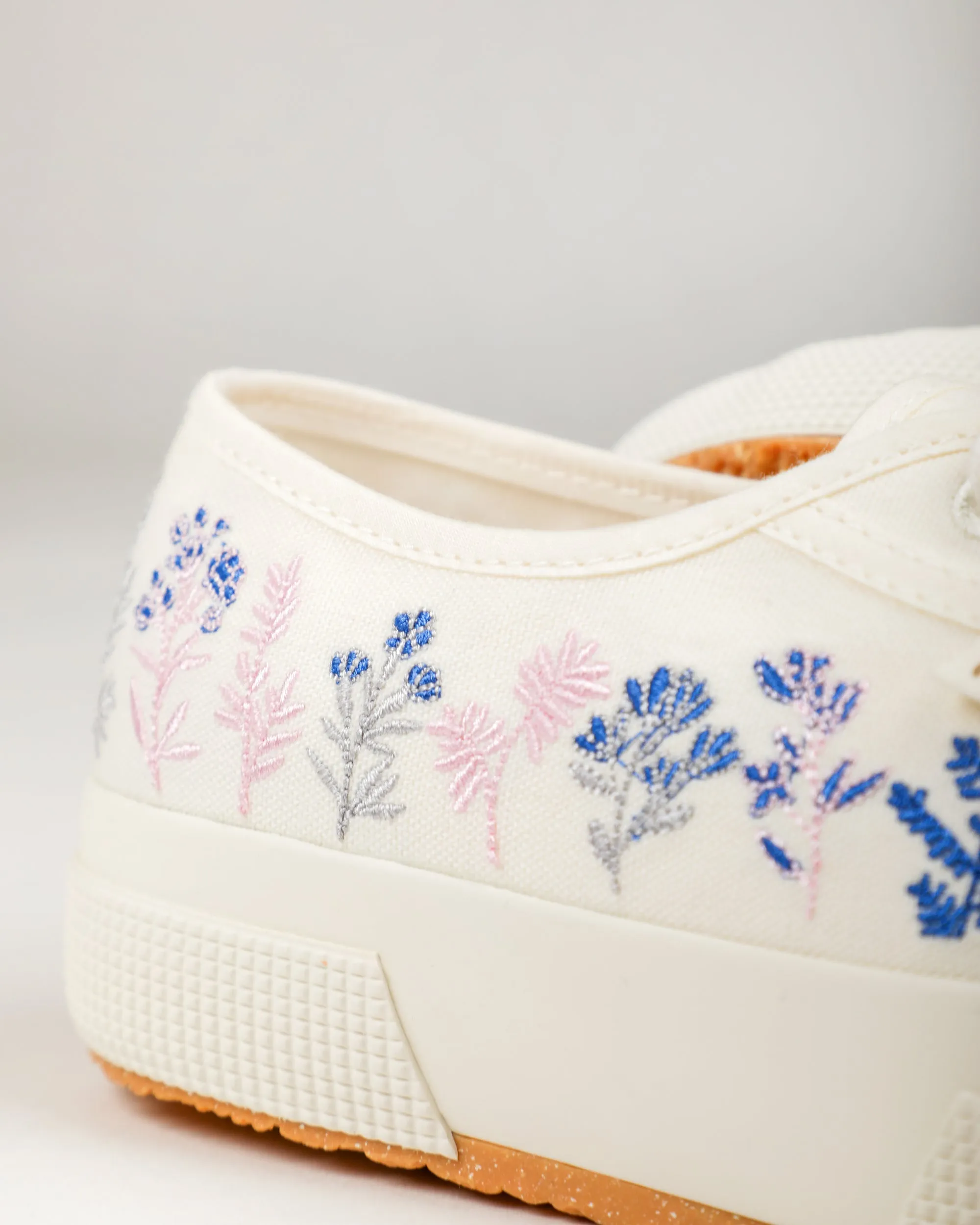 Superga 2750 Organic Flowers Embroidery White Avorio Blue Pink