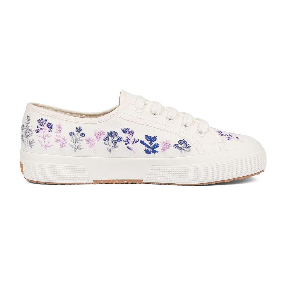 Superga 2750 Organic Flowers Embroidery White Avorio Blue Pink