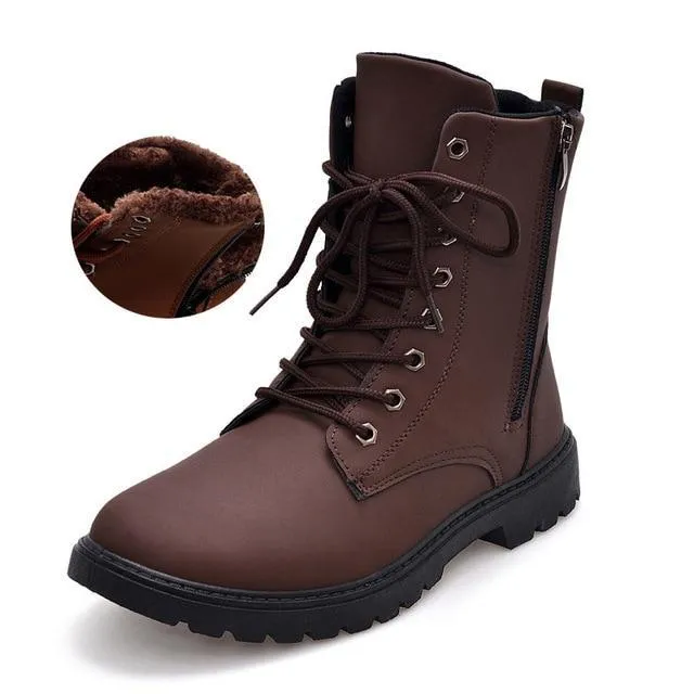 Tactical Waterproof Winter Vintage Leather Biker Boots