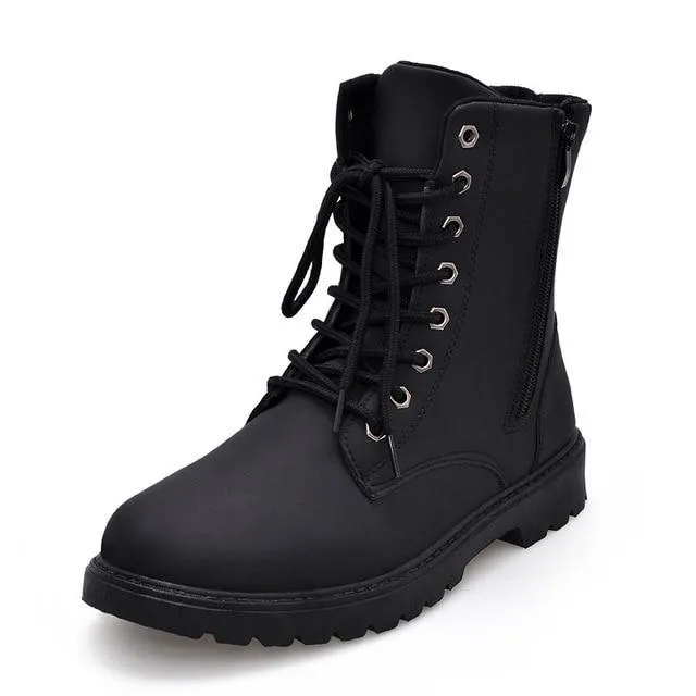 Tactical Waterproof Winter Vintage Leather Biker Boots