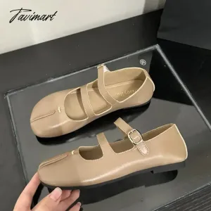 TAVIMART -  Autumn French Style PU Tabi Ninja Moccasins Round Split Toe Shallow Women Single Shoes Slip on Female Casual Soft Loafers