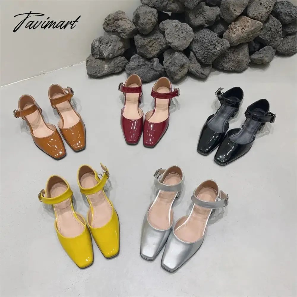 TAVIMART -  French Style Retro Square Toe Mary Jane Shoes Spring Summer Flats Women Low Heel Shallow Shoes Pumps Sandal