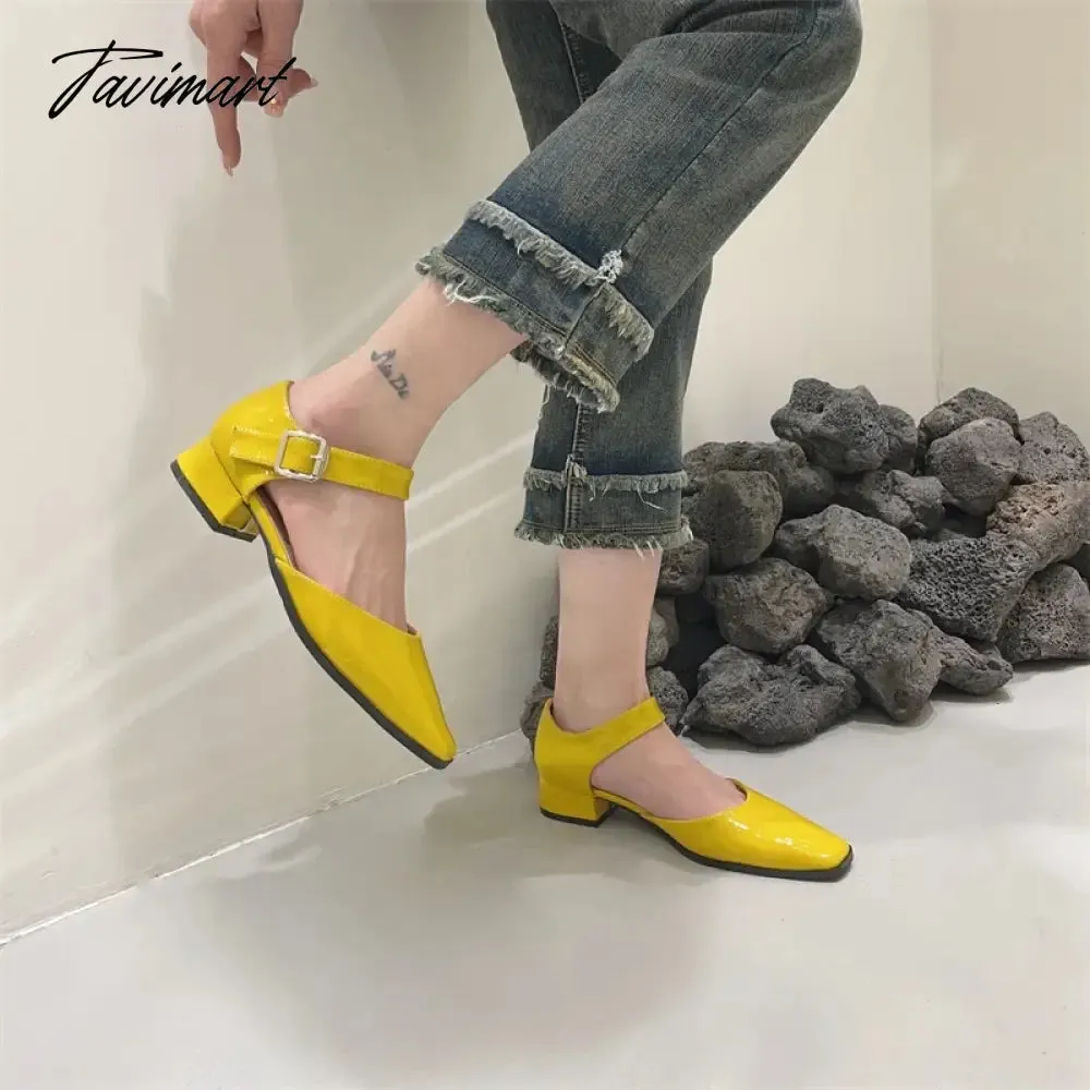 TAVIMART -  French Style Retro Square Toe Mary Jane Shoes Spring Summer Flats Women Low Heel Shallow Shoes Pumps Sandal