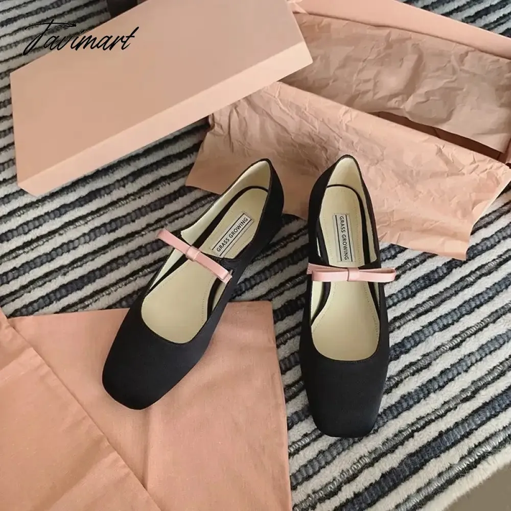 TAVIMART -  NEW Mary Jane Shoes Round Toe Women's Shoes Bow PU and Silk Ballet Flats Spring/Autumn Flats Women Shoes Plus Size 33-43