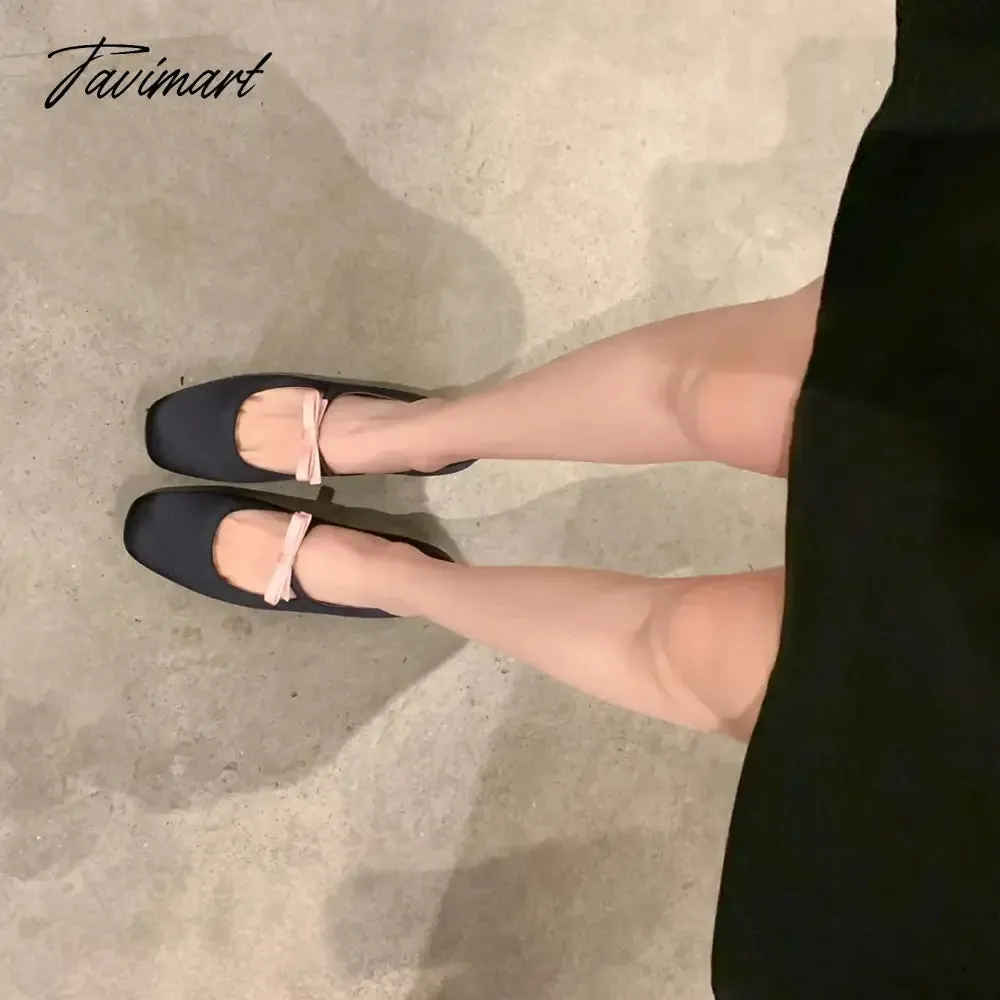 TAVIMART -  NEW Mary Jane Shoes Round Toe Women's Shoes Bow PU and Silk Ballet Flats Spring/Autumn Flats Women Shoes Plus Size 33-43