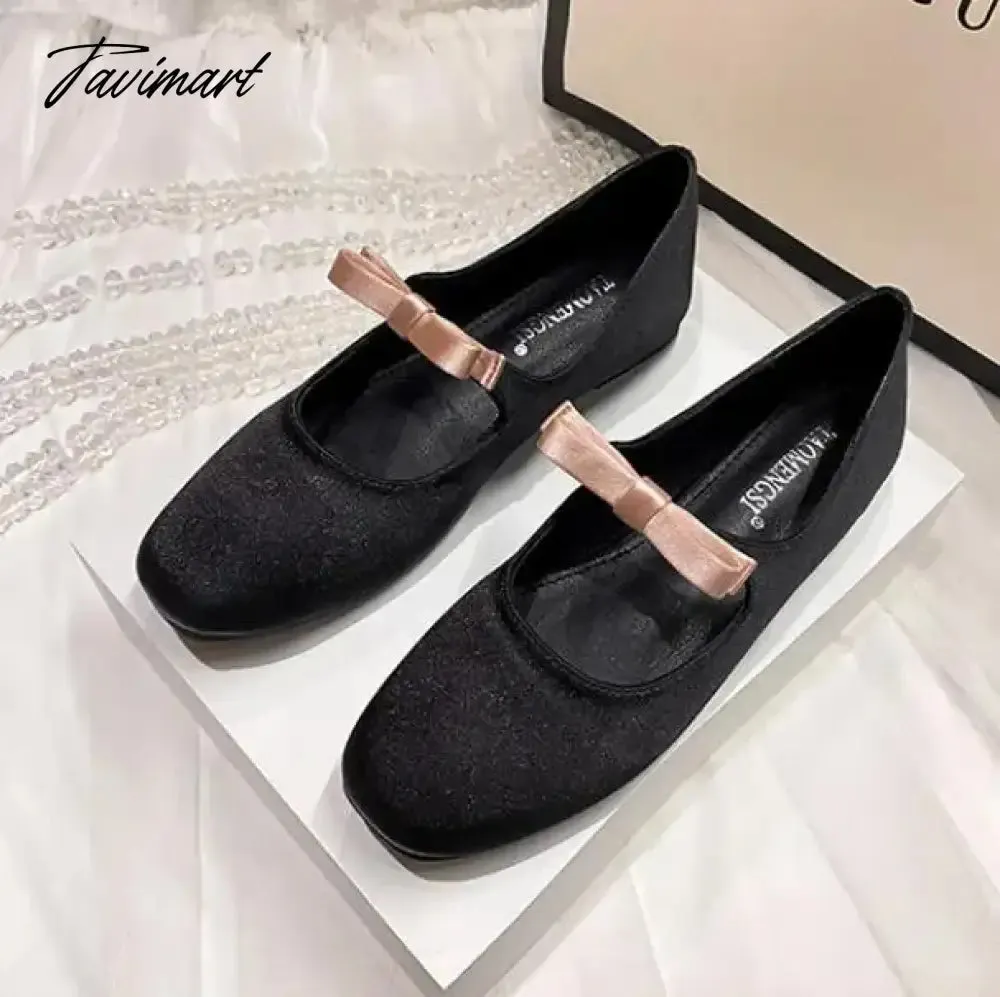 TAVIMART -  NEW Mary Jane Shoes Round Toe Women's Shoes Bow PU and Silk Ballet Flats Spring/Autumn Flats Women Shoes Plus Size 33-43