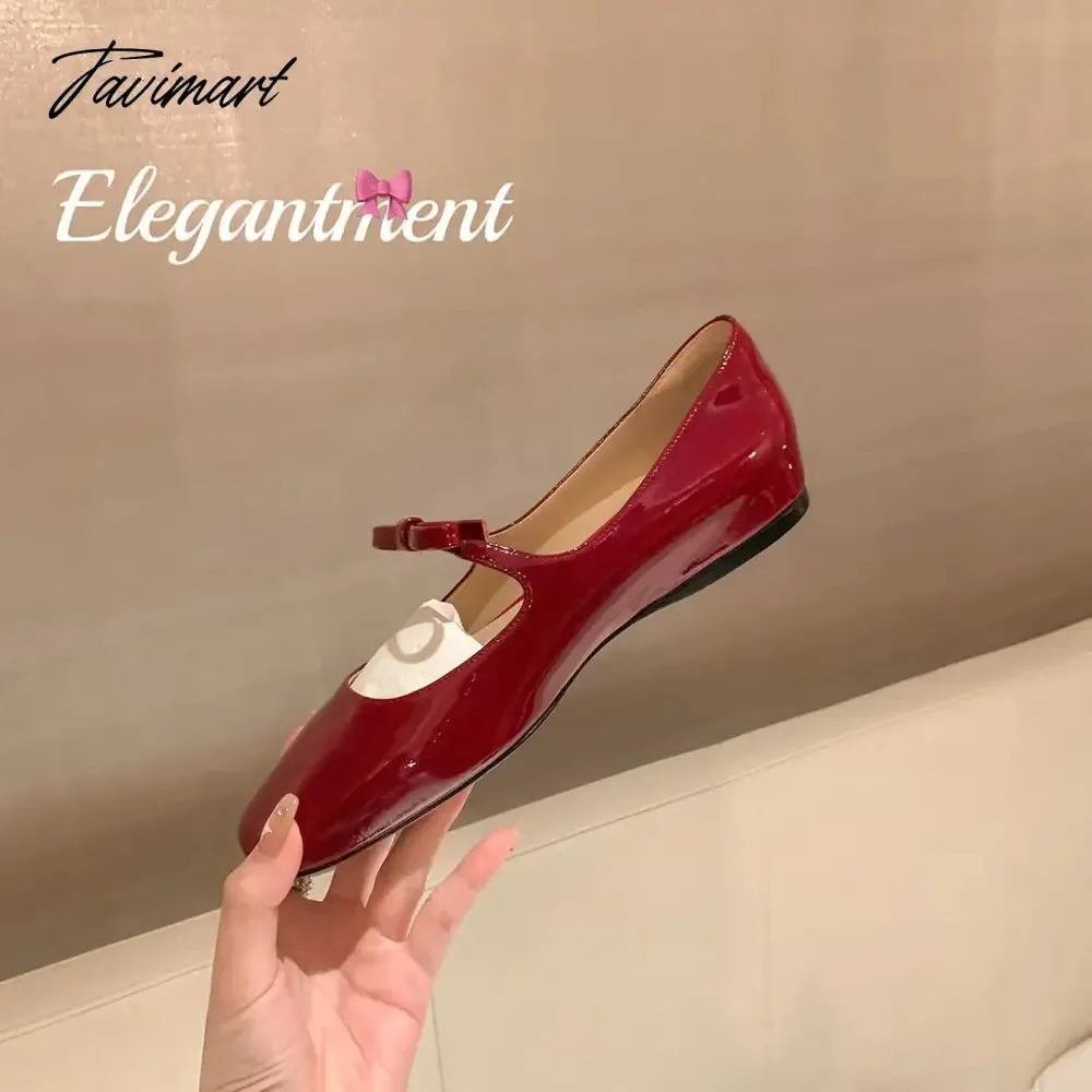 TAVIMART -  NEW Mary Jane Shoes Round Toe Women's Shoes Bow PU and Silk Ballet Flats Spring/Autumn Flats Women Shoes Plus Size 33-43