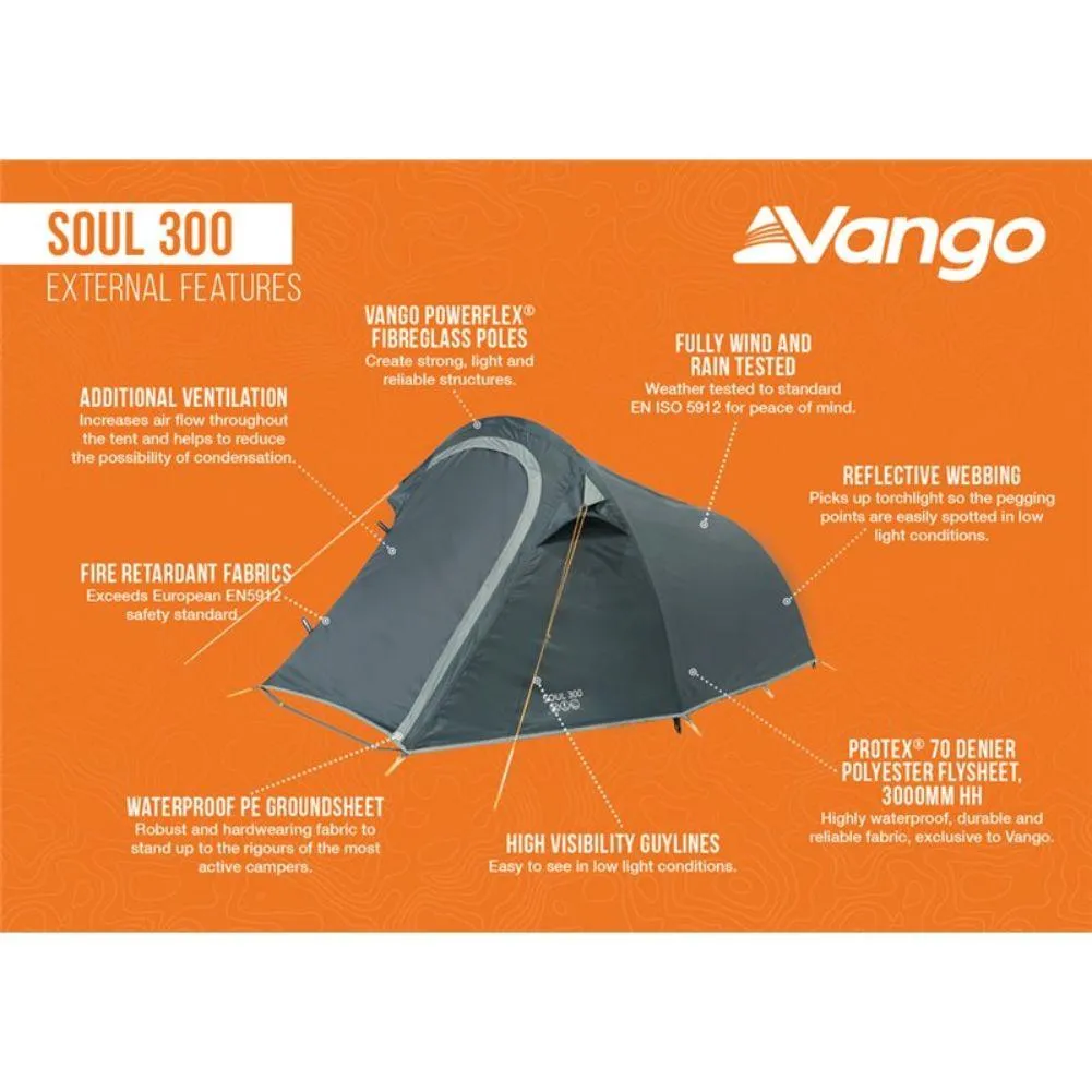 Vango Soul 300 Tent - 3 Man Tent (Deep Blue)