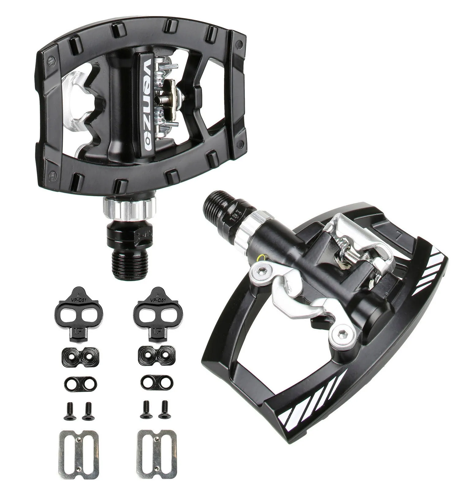 Venzo Dual Function Platform Multi-Use Compatible with Shimano SPD Mountain Bike Bicycle Sealed Clipless Pedals - Dual Platform Multi-Purpose - Great for Touring, Road, Trekking Bikes