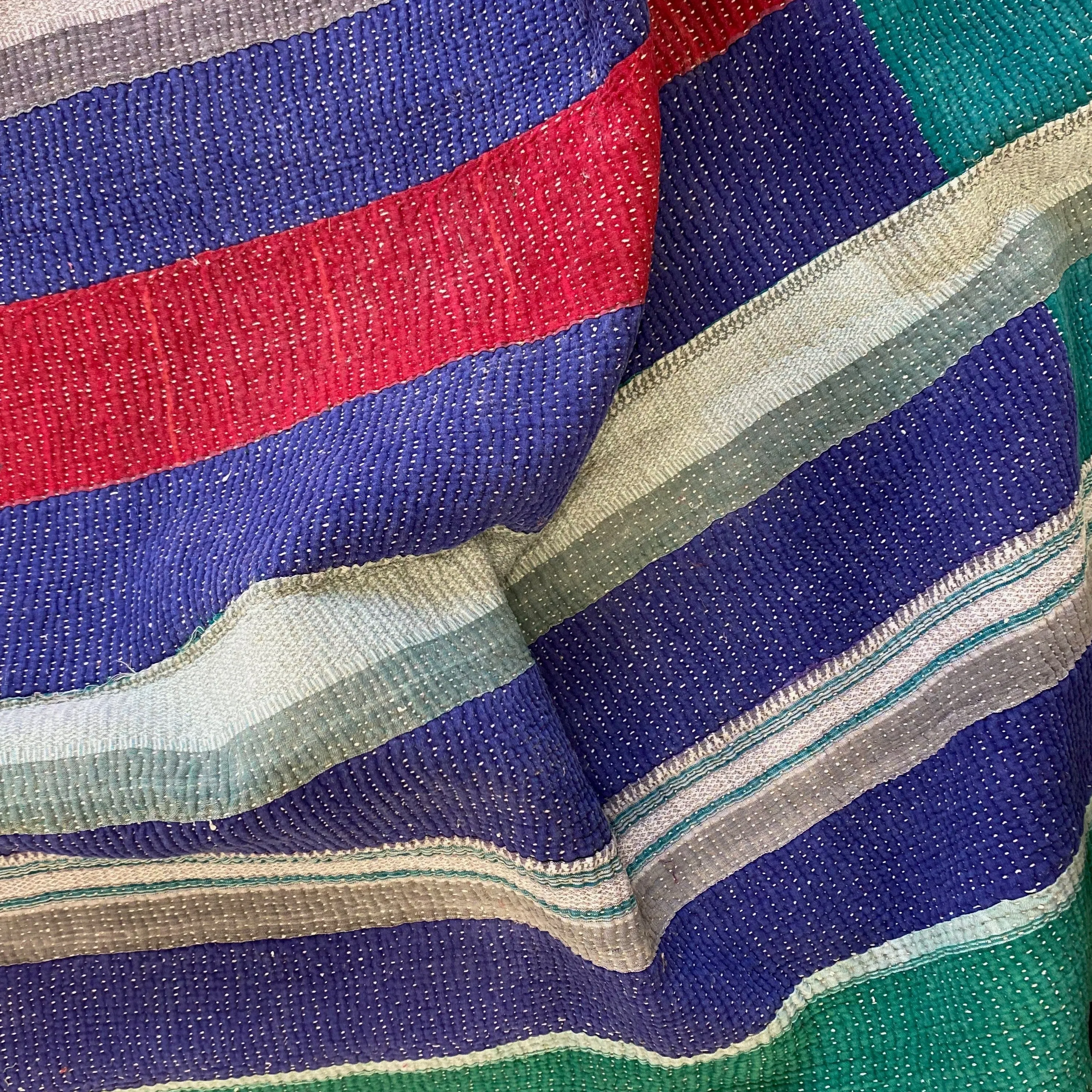 Vintage Kantha (Heavy style) with multi coloured stripes  H4