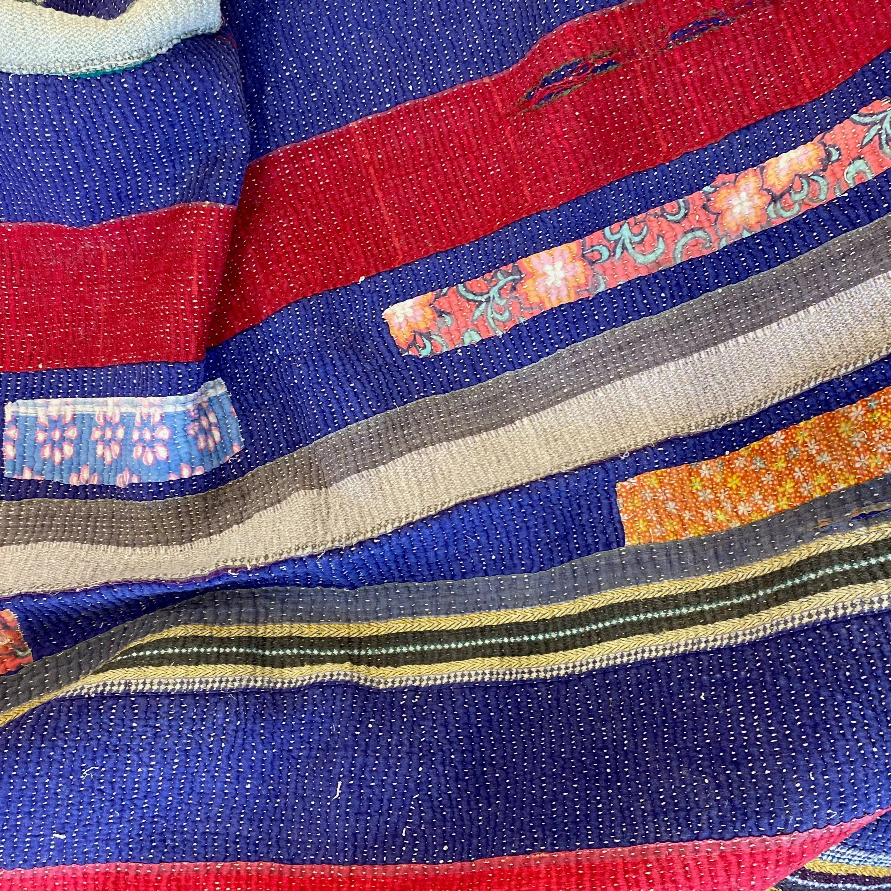 Vintage Kantha (Heavy style) with multi coloured stripes  H4