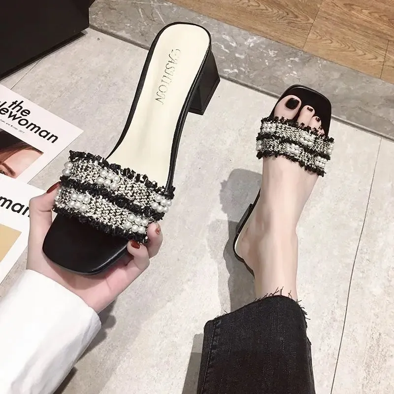 Wjczt  White Crystals Shoes Rhenstone Slides Job Jewels Women's Slippers and Ladies Sandals High Up To 5cm Heel Sexy Shoe I