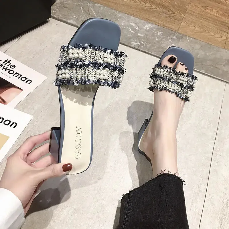 Wjczt  White Crystals Shoes Rhenstone Slides Job Jewels Women's Slippers and Ladies Sandals High Up To 5cm Heel Sexy Shoe I